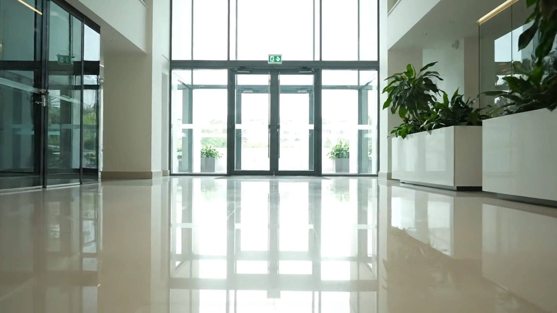Pristine, freshly cleaned communal lobby of a modern London residential block